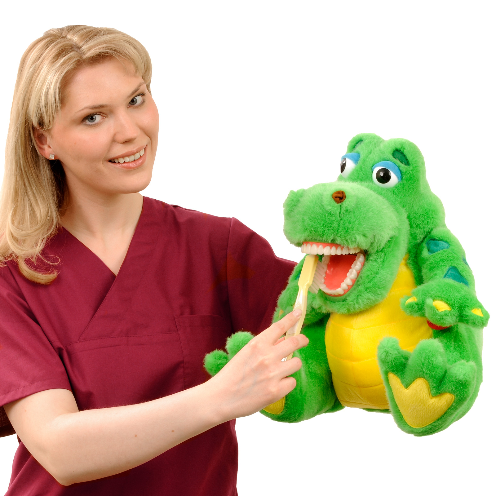 Kariesprophylaxe bei Kindern: Das Krokodil muss sich die Zähne putzen.